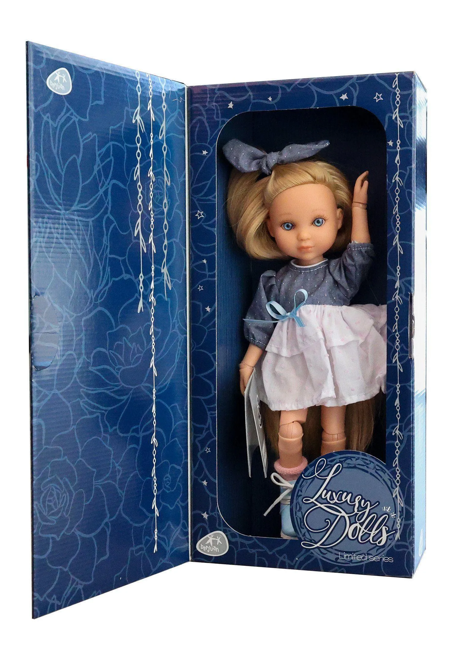 Berjuan Doll 5821 - 35cm Luxury Dolls - Eva Articulated With Gray And White Dress