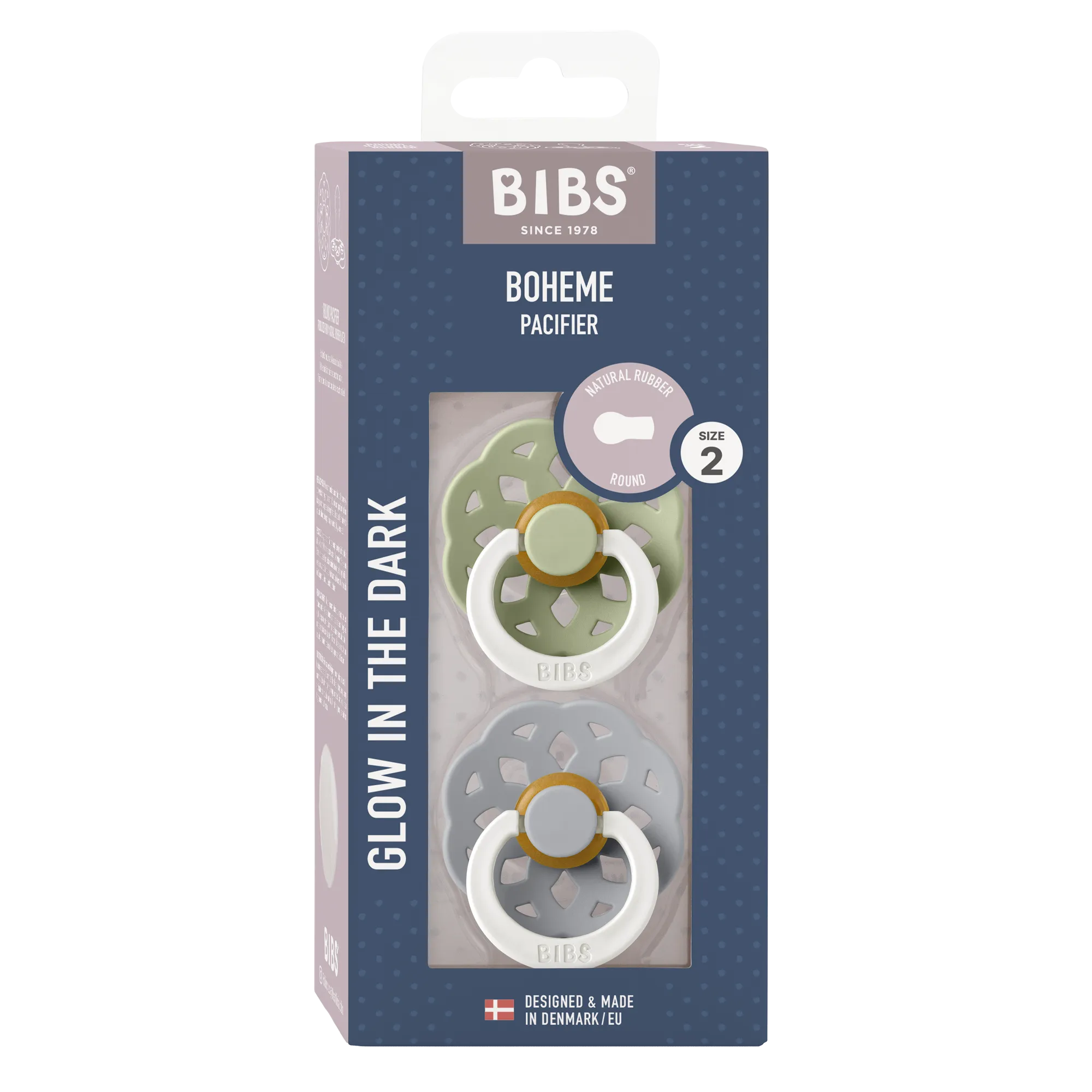 BIBS Boheme Pacifier Duo - NIGHT Sage  Cloud | Size 2