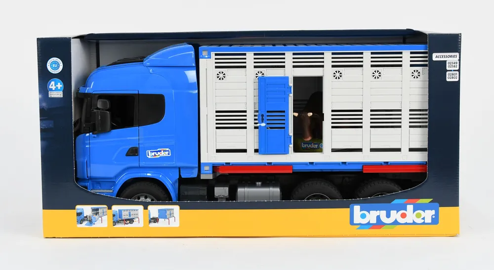 Bruder 1:16 Scania R-Series Cattle Transportation Truck With 1 Cow
