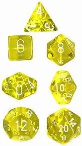Dice Set Translucent Yellow with White (7)
