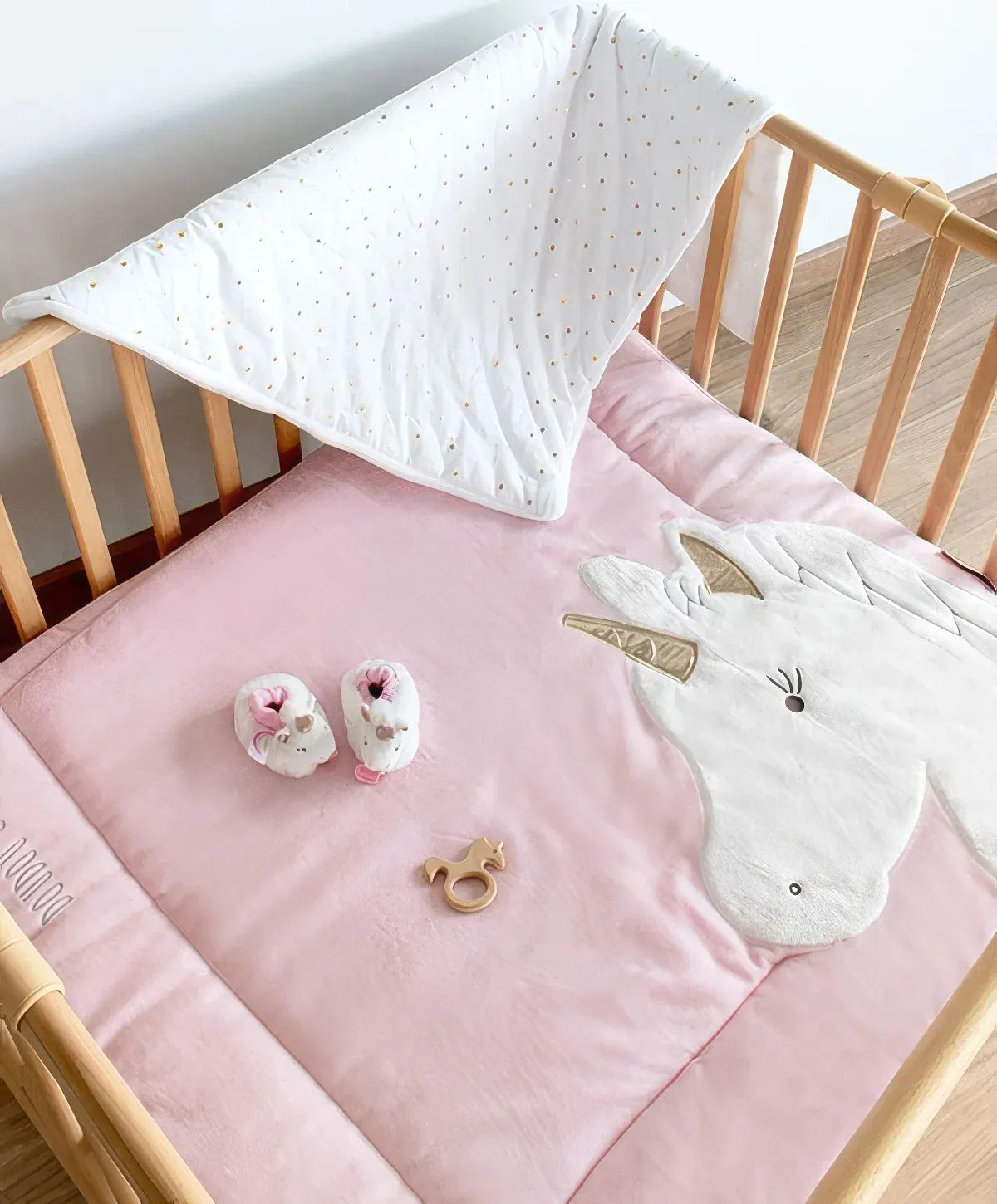 Doudou et Compagnie Bear Playpen Mat, Pink/Gold 100 x 100 cm