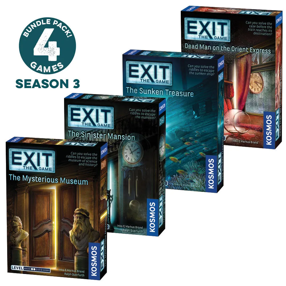 EXIT: The Game, Season 3. Four-Pack: Dead Man on the Orient Express, The Sinister Mansion, The Sunken Treasure, and The Mysterious Museum