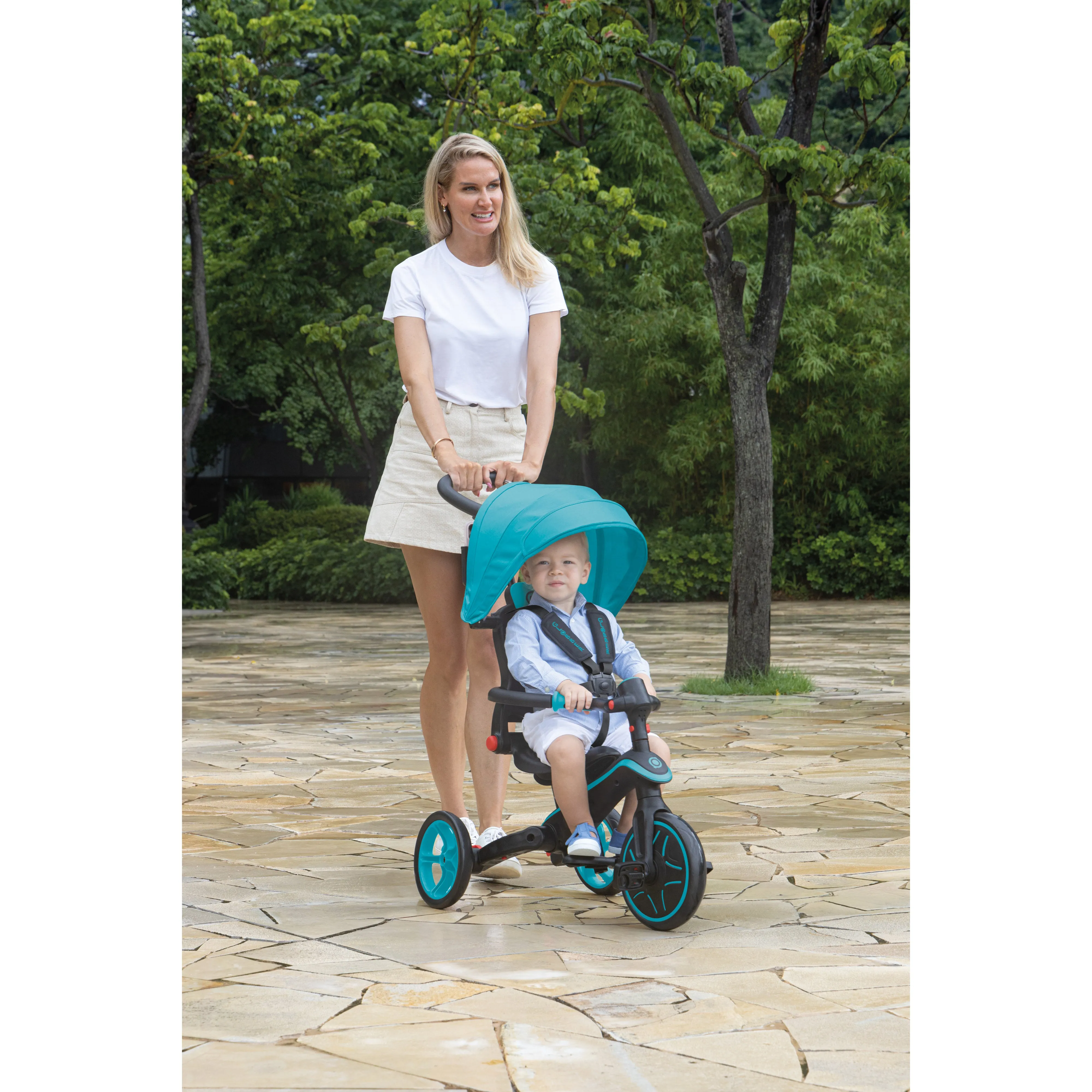 Globber Explorer Trike 4-In-1 - Teal (New Canopy, New Handlebar, New Handlegrip Skin) (10M - 5Y)
