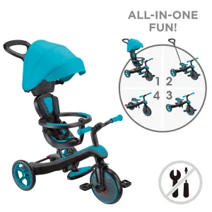 Globber Explorer Trike 4-In-1 - Teal (New Canopy, New Handlebar, New Handlegrip Skin) (10M - 5Y)