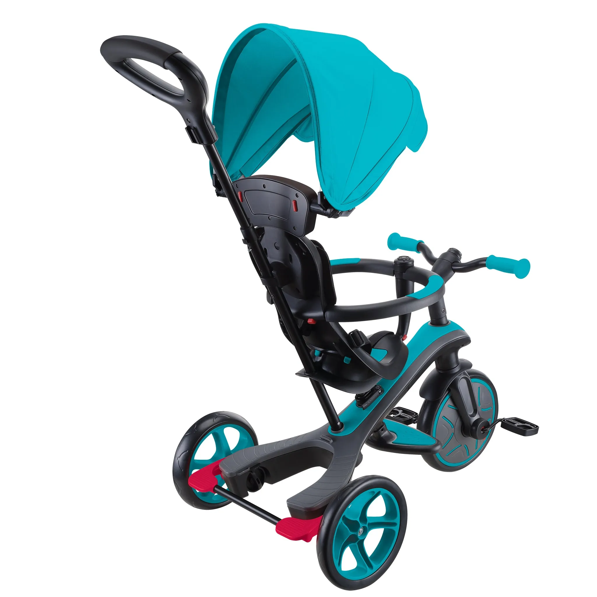 Globber Explorer Trike 4-In-1 - Teal (New Canopy, New Handlebar, New Handlegrip Skin) (10M - 5Y)