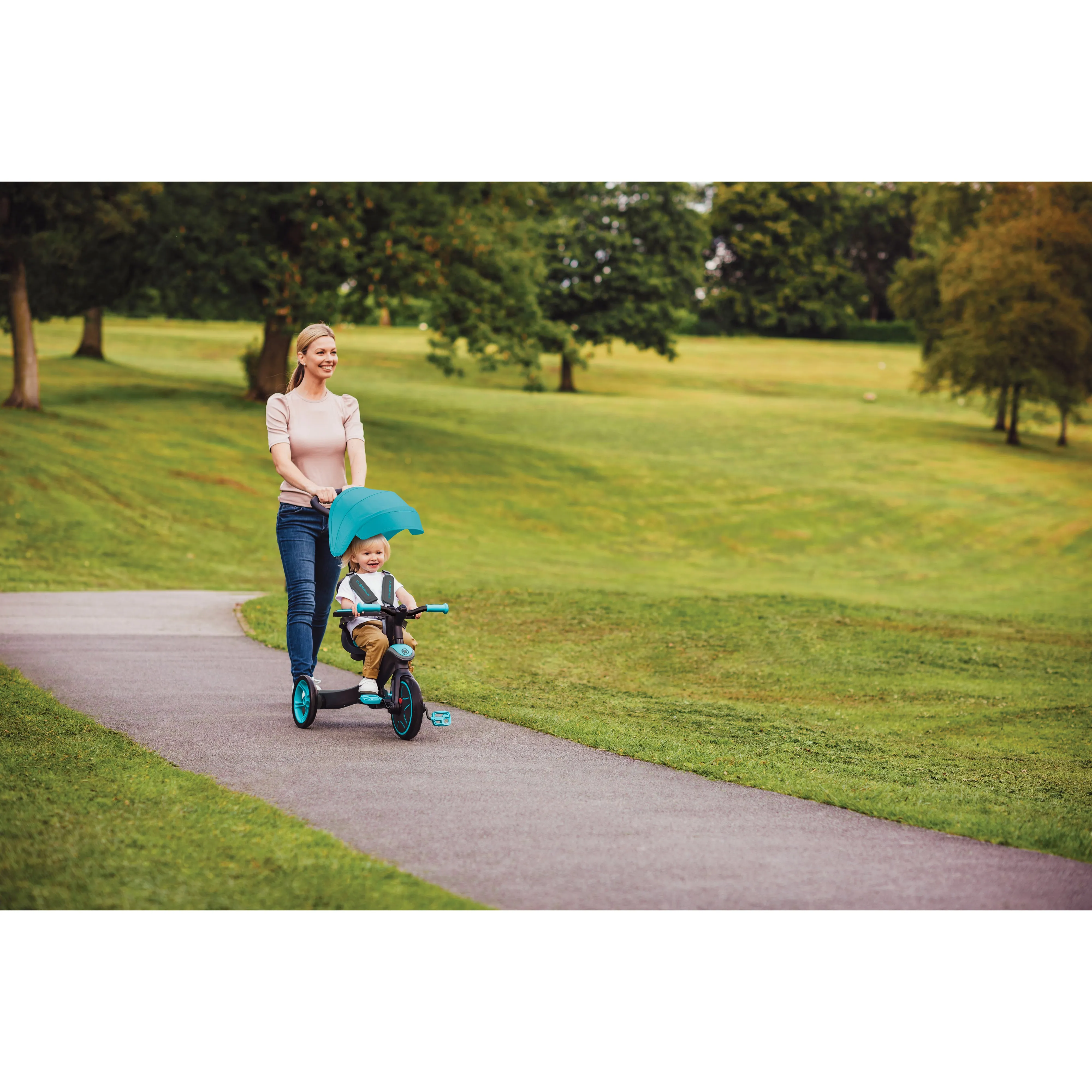 Globber Explorer Trike 4-In-1 - Teal (New Canopy, New Handlebar, New Handlegrip Skin) (10M - 5Y)