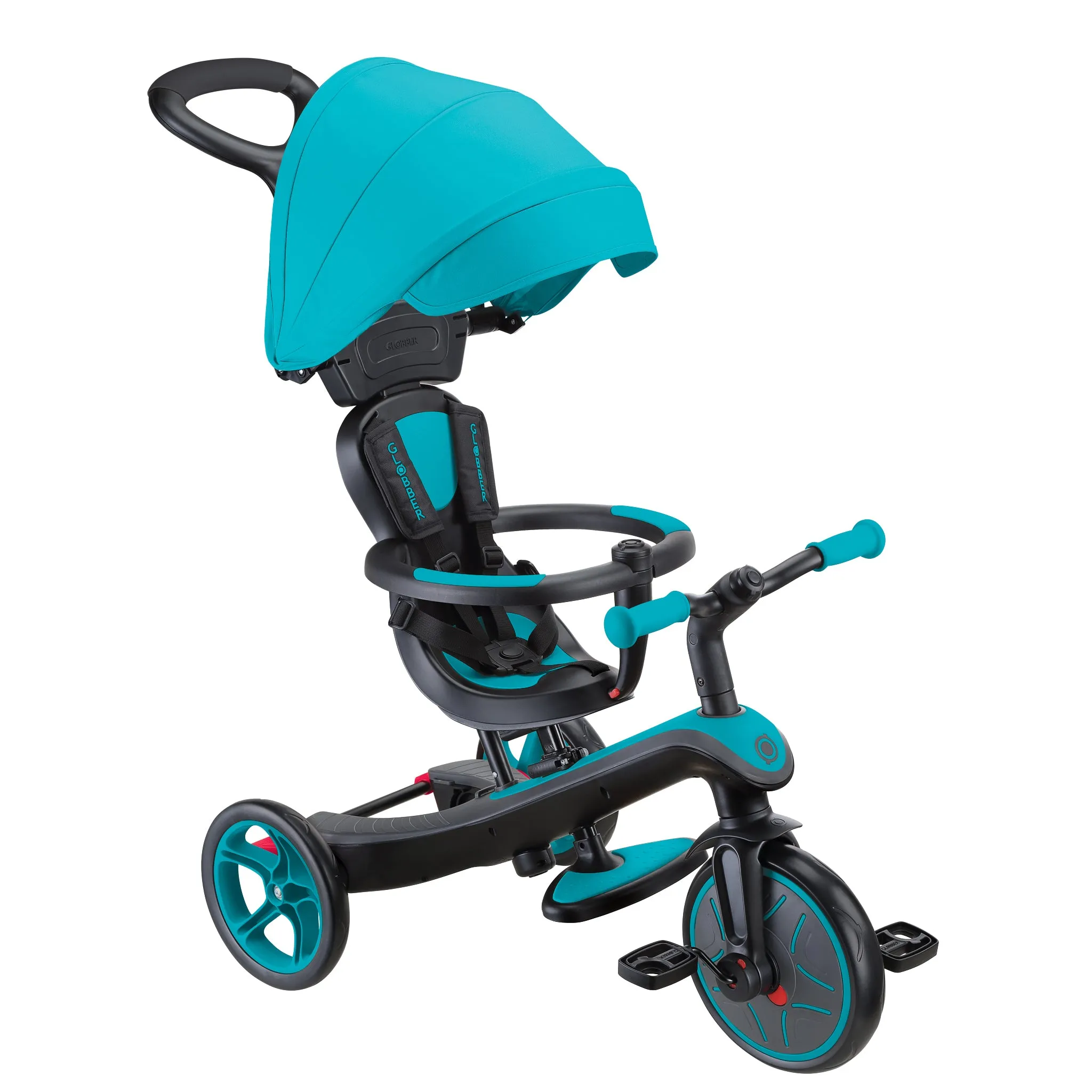 Globber Explorer Trike 4-In-1 - Teal (New Canopy, New Handlebar, New Handlegrip Skin) (10M - 5Y)