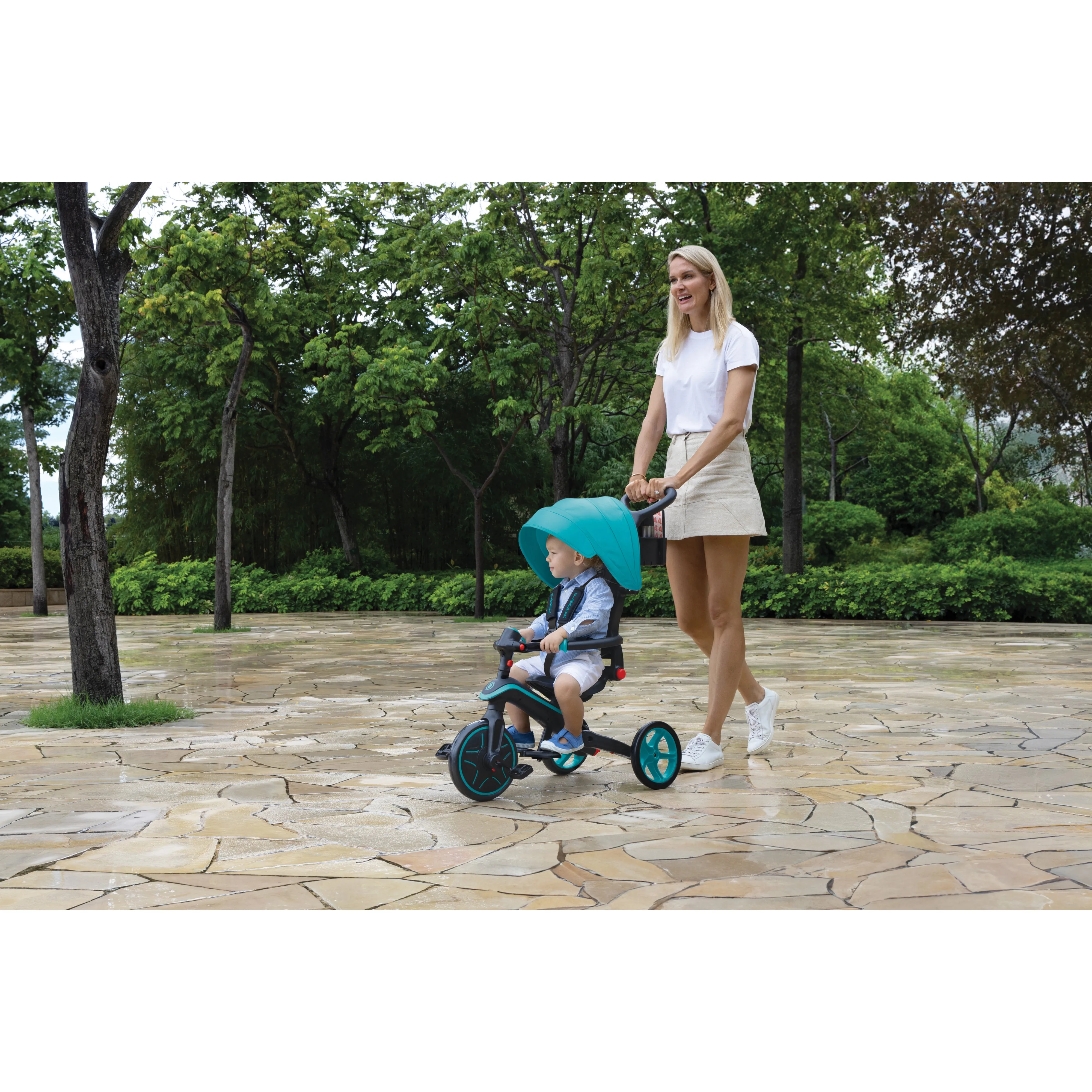 Globber Explorer Trike 4-In-1 - Teal (New Canopy, New Handlebar, New Handlegrip Skin) (10M - 5Y)