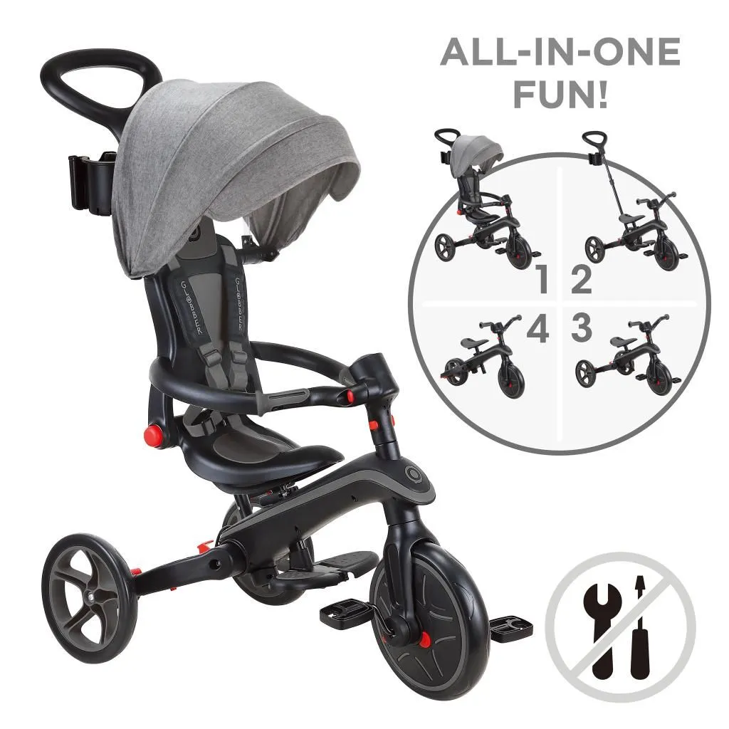 Globber Explorer Trike Foldable 4-In-1 - Black Grey (10M - 5Y)