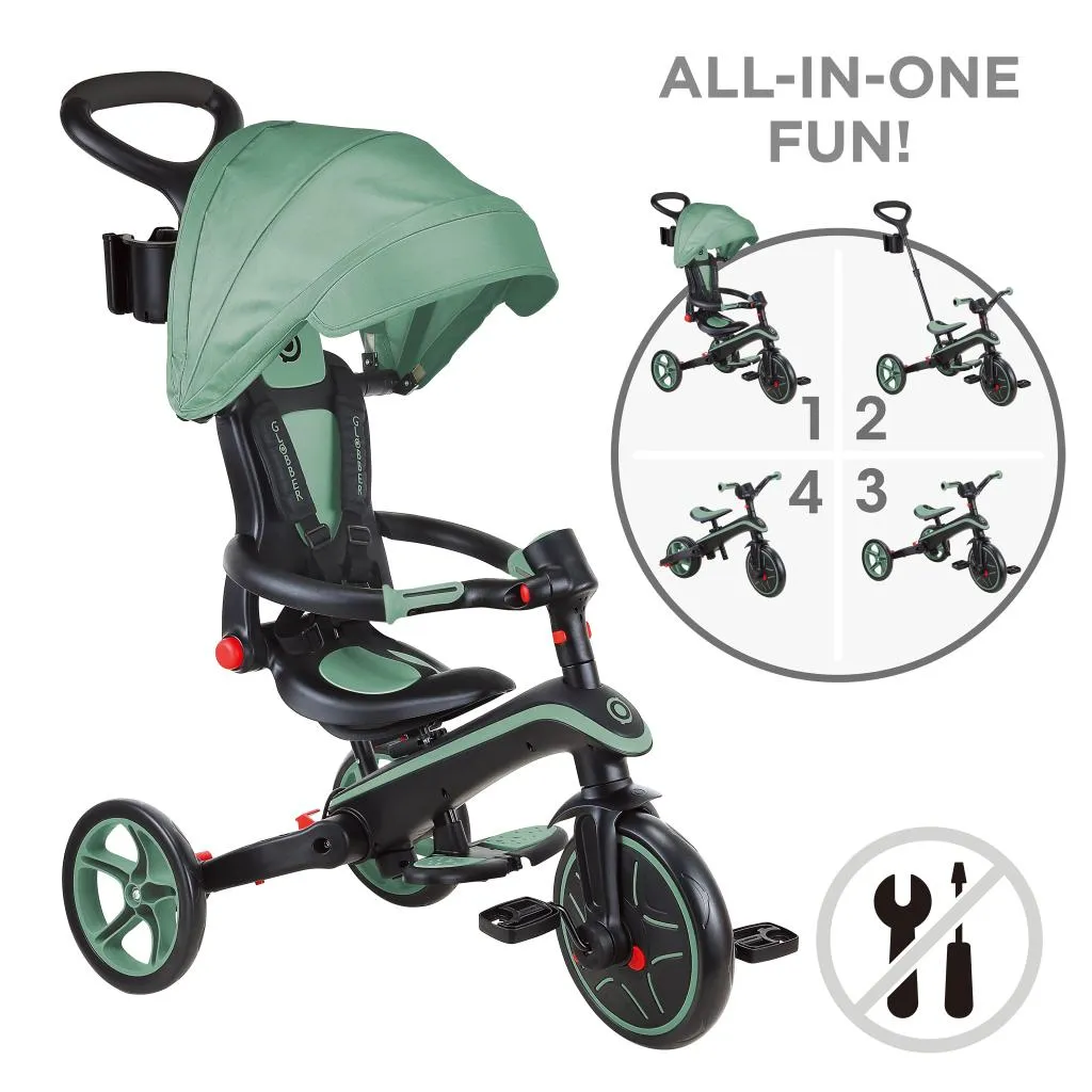 Globber Explorer Trike Foldable 4-In-1 - Olive (10M - 5Y)