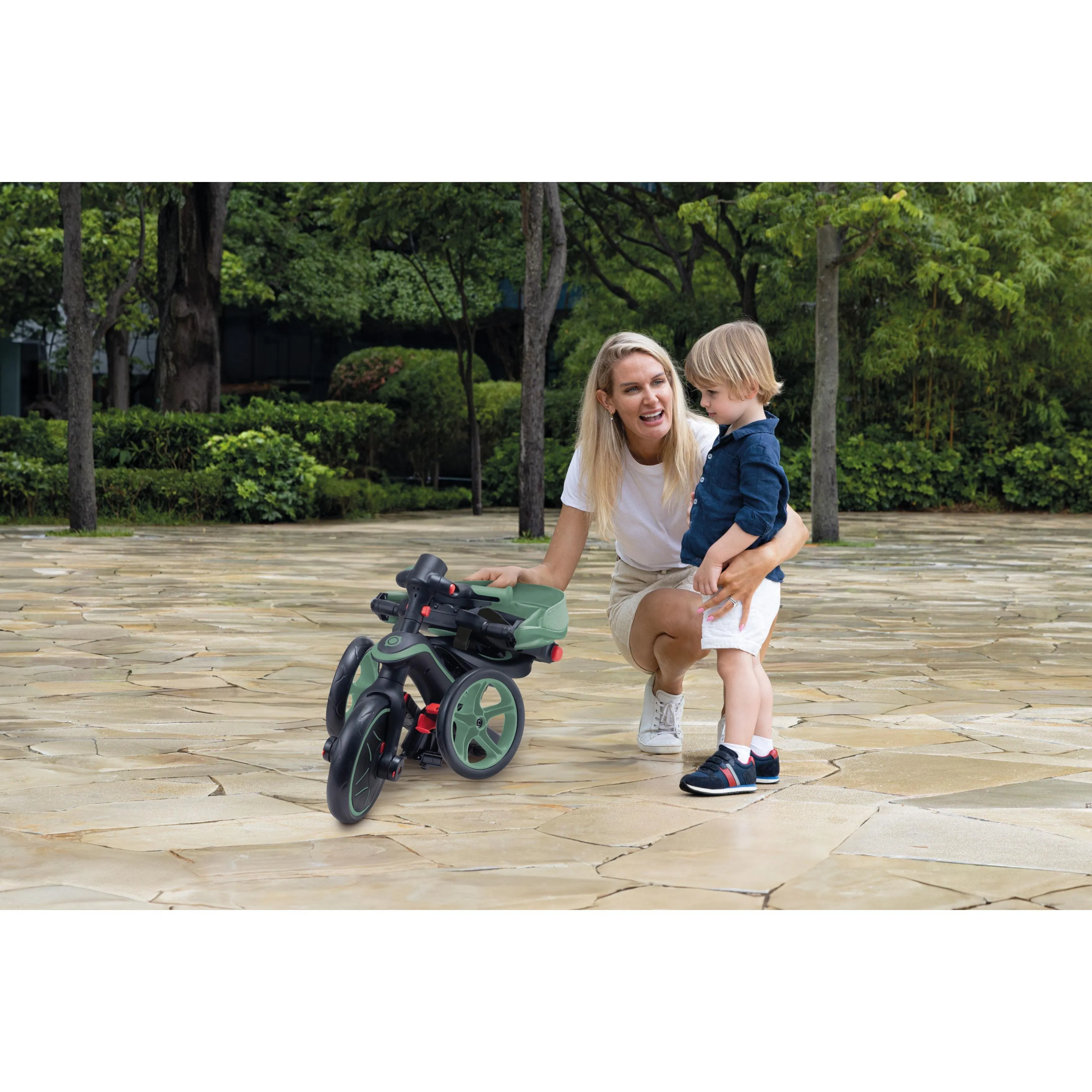 Globber Explorer Trike Foldable 4-In-1 - Olive (10M - 5Y)