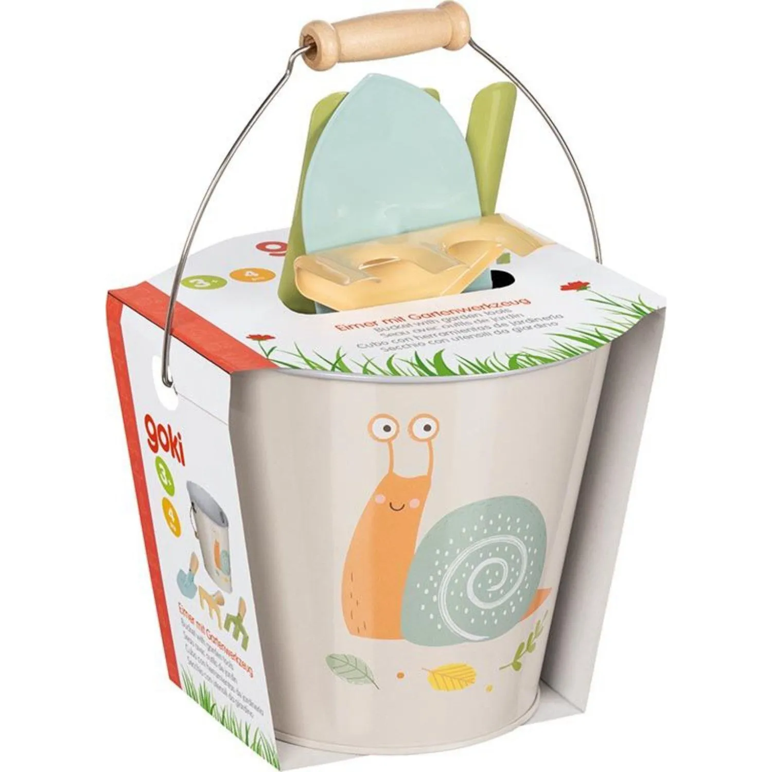 Goki Multicolor Bucket With Garden Tools Snails Design