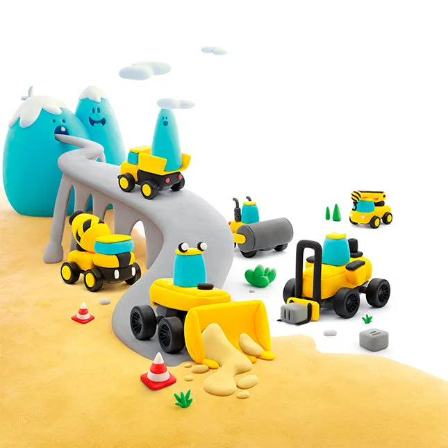 Hey Clay | Construction Vehicles 12 Cans   6 Bases