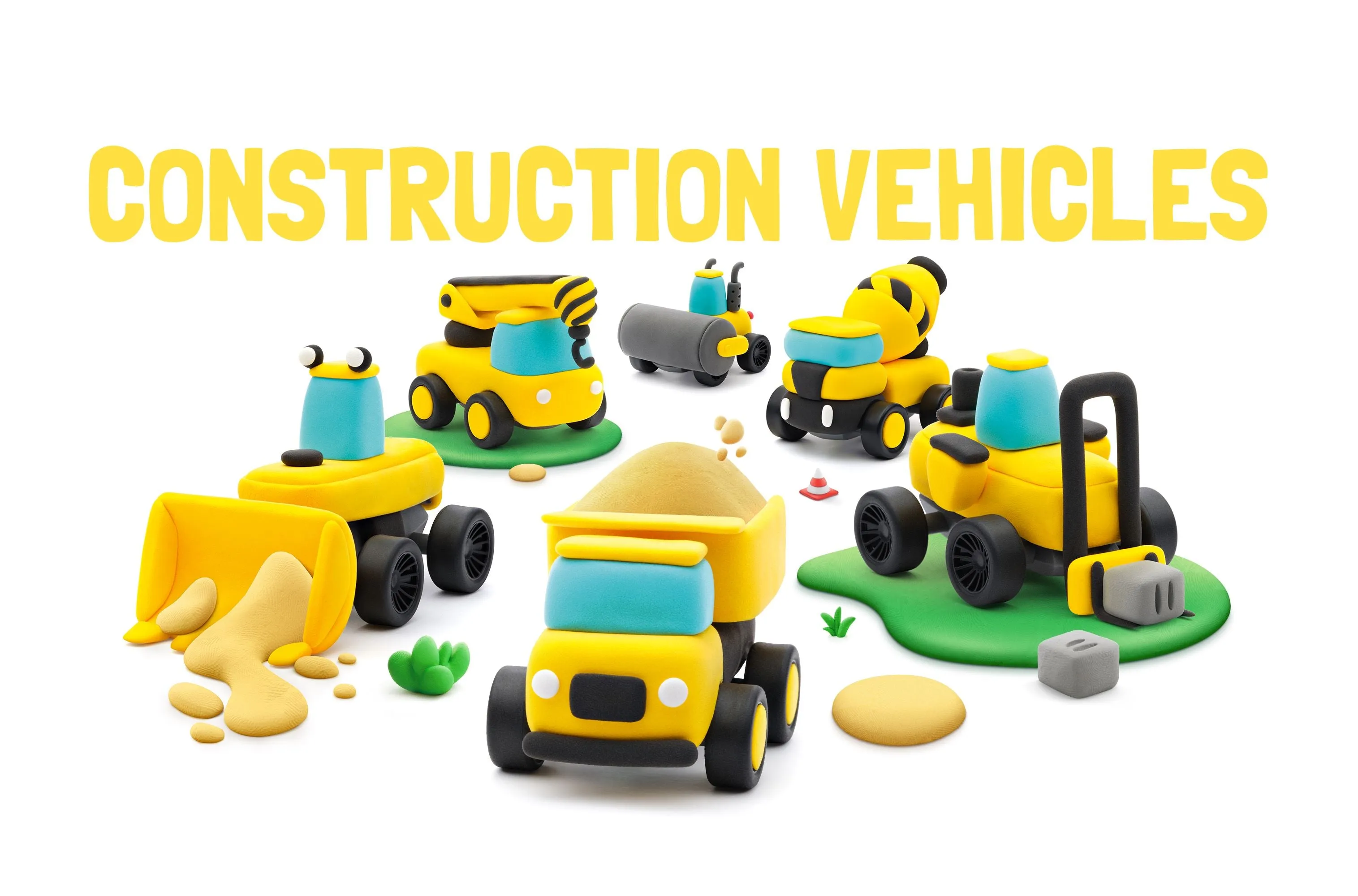 Hey Clay | Construction Vehicles 12 Cans   6 Bases