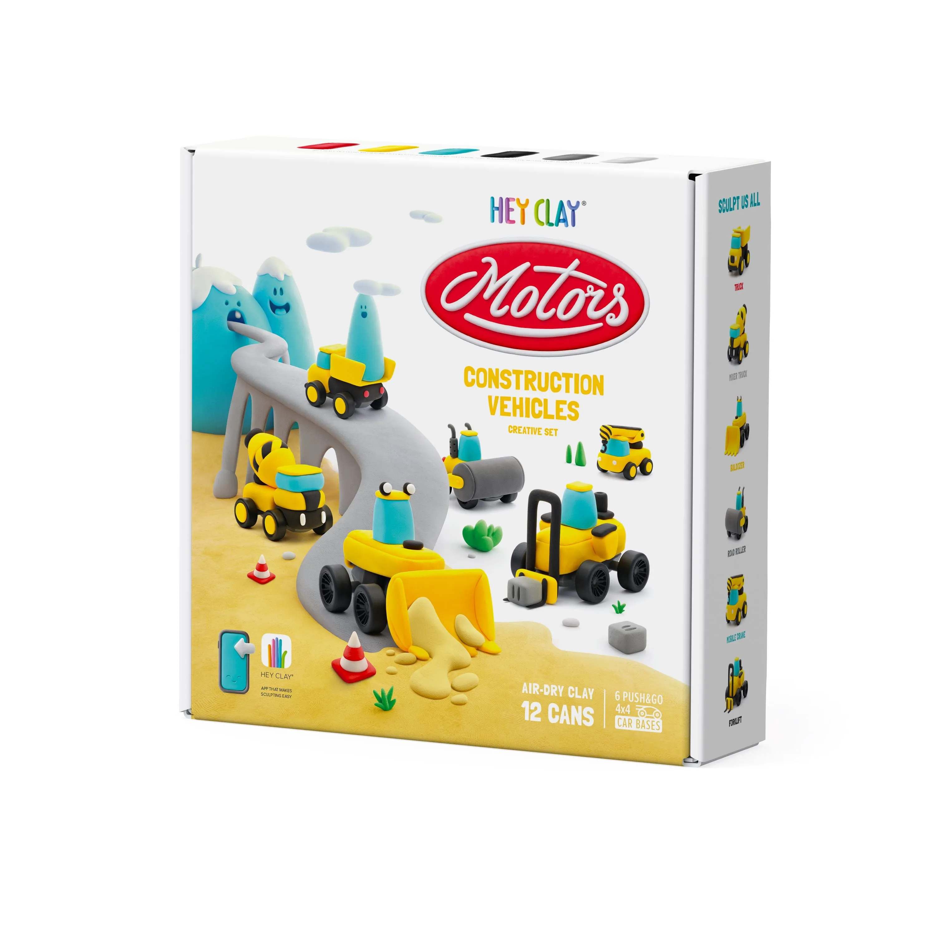 Hey Clay | Construction Vehicles 12 Cans   6 Bases