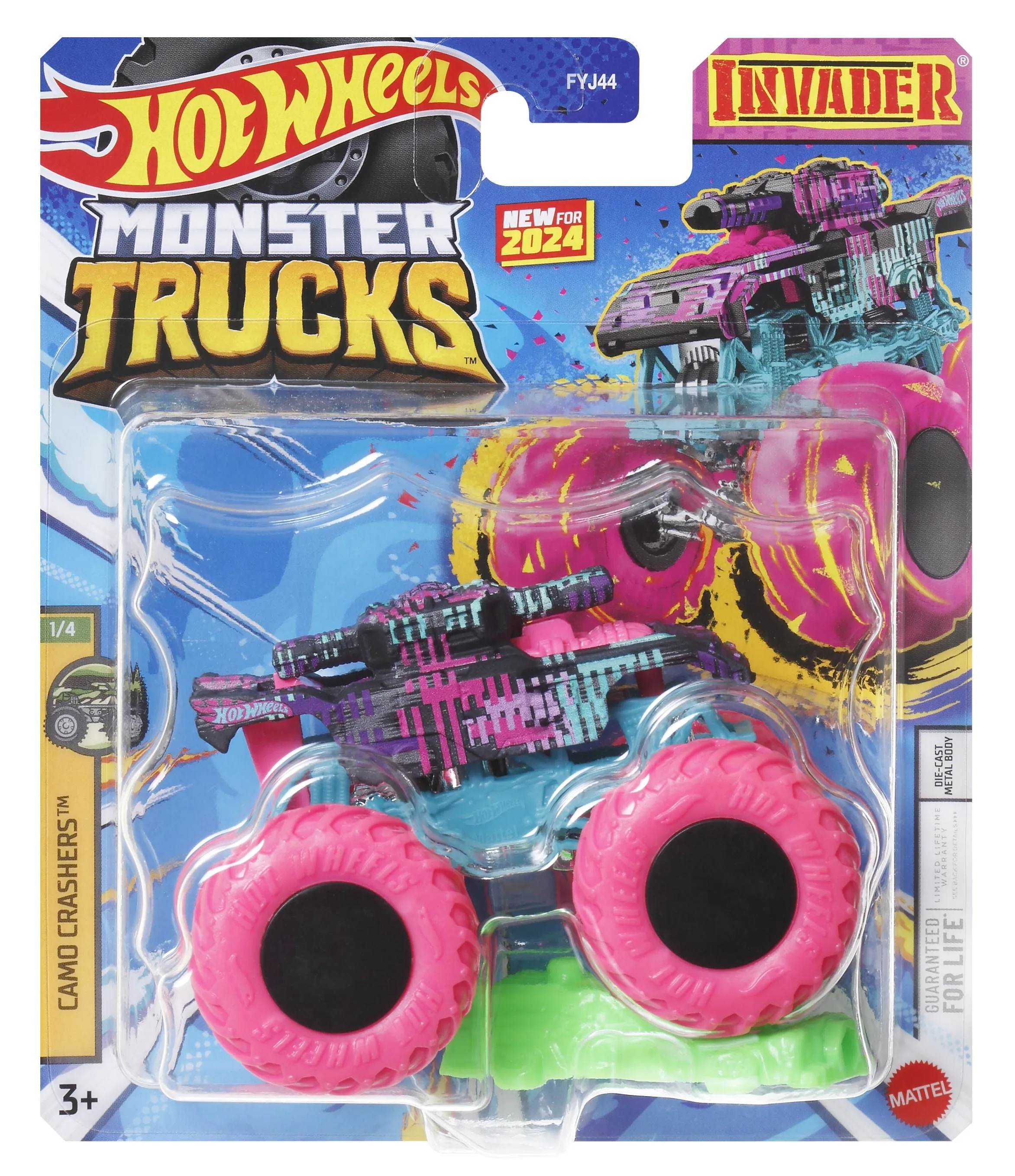 Hot Wheels 1:64 Monster Trucks 2024 Camo Crashers 1/4 Invader