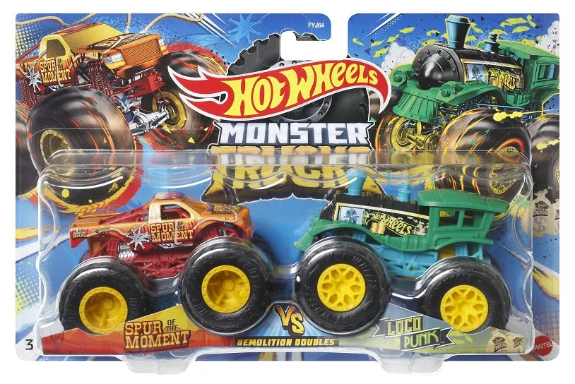 Hot Wheels 1:64 Monster Trucks Demolition Doubles Spur Of The Moment Vs Loco Punk