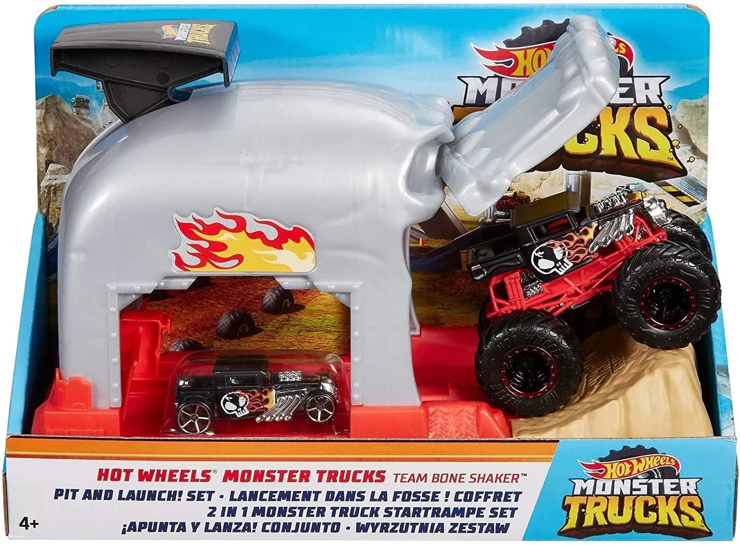 Hot Wheels GKY02 Monster Trucks Pit and Launch Bone Shaker Playset