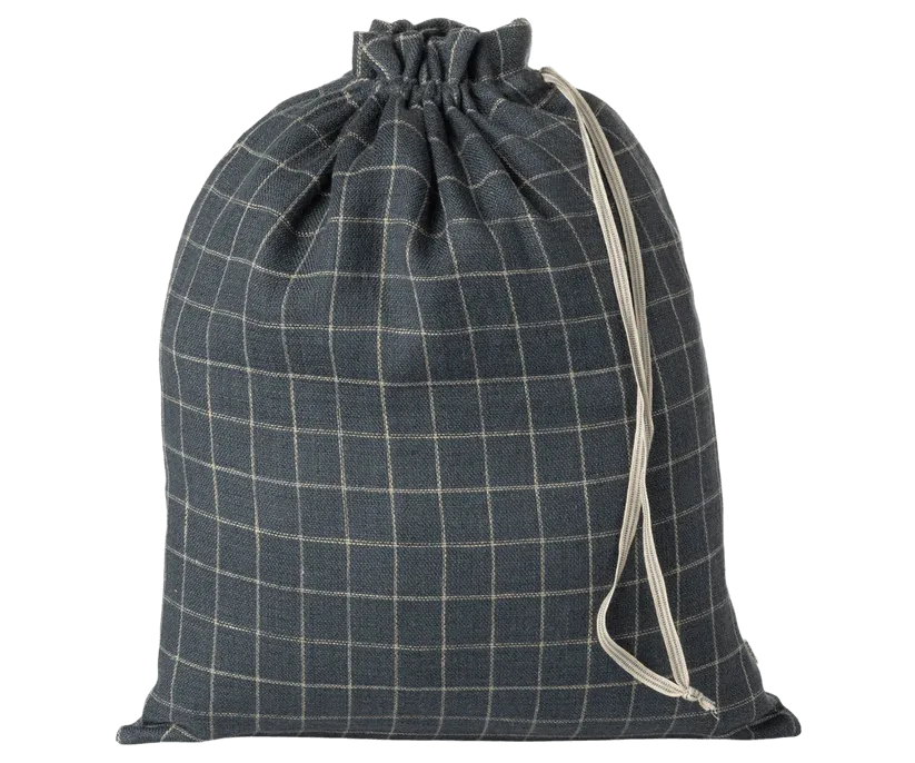 Maileg Fabric Bag Checker Sand/Petrol SS25: NEW ARRIVAL