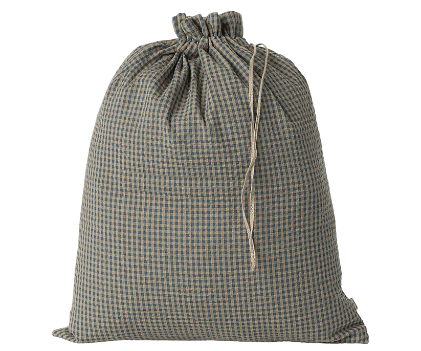 Maileg Fabric Bag Small Checker Sand/Petrol SS2025 NEW ARRIVAL