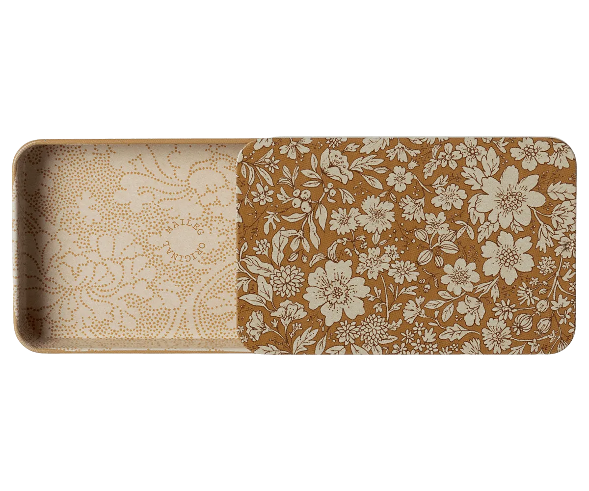 Maileg Metal Box With Sliding Lid Ocher Blossom Flowers FW24 NEW ARRIVAL