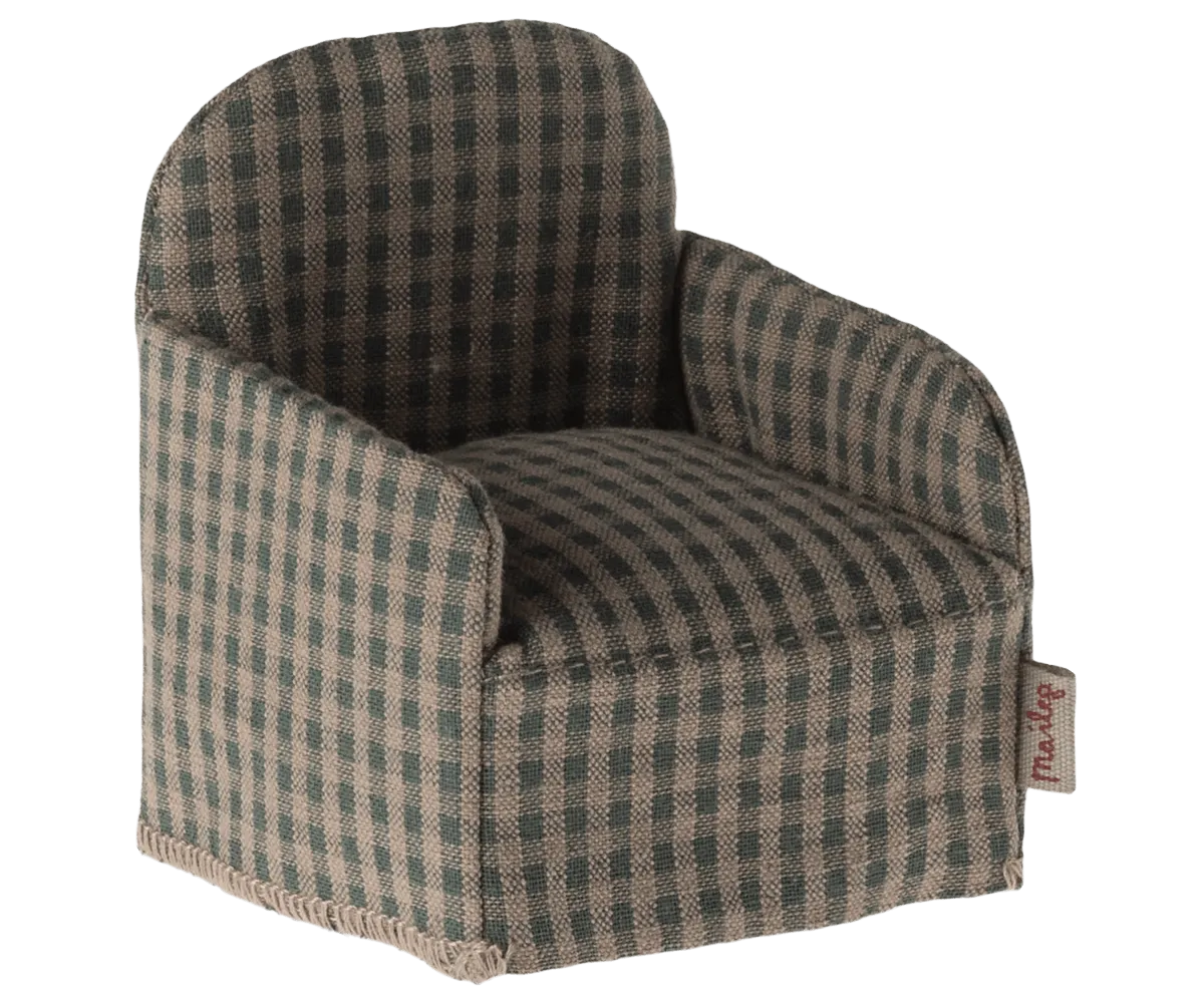Maileg Mouse Chair Green Checker FW24 NEW ARRIVAL