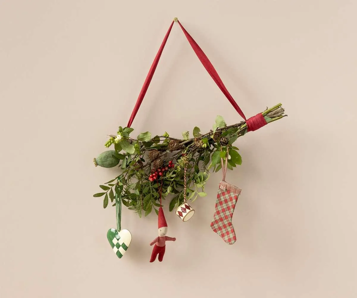 Maileg Stocking Ornament Checker Red FW24 NEW ARRIVAL