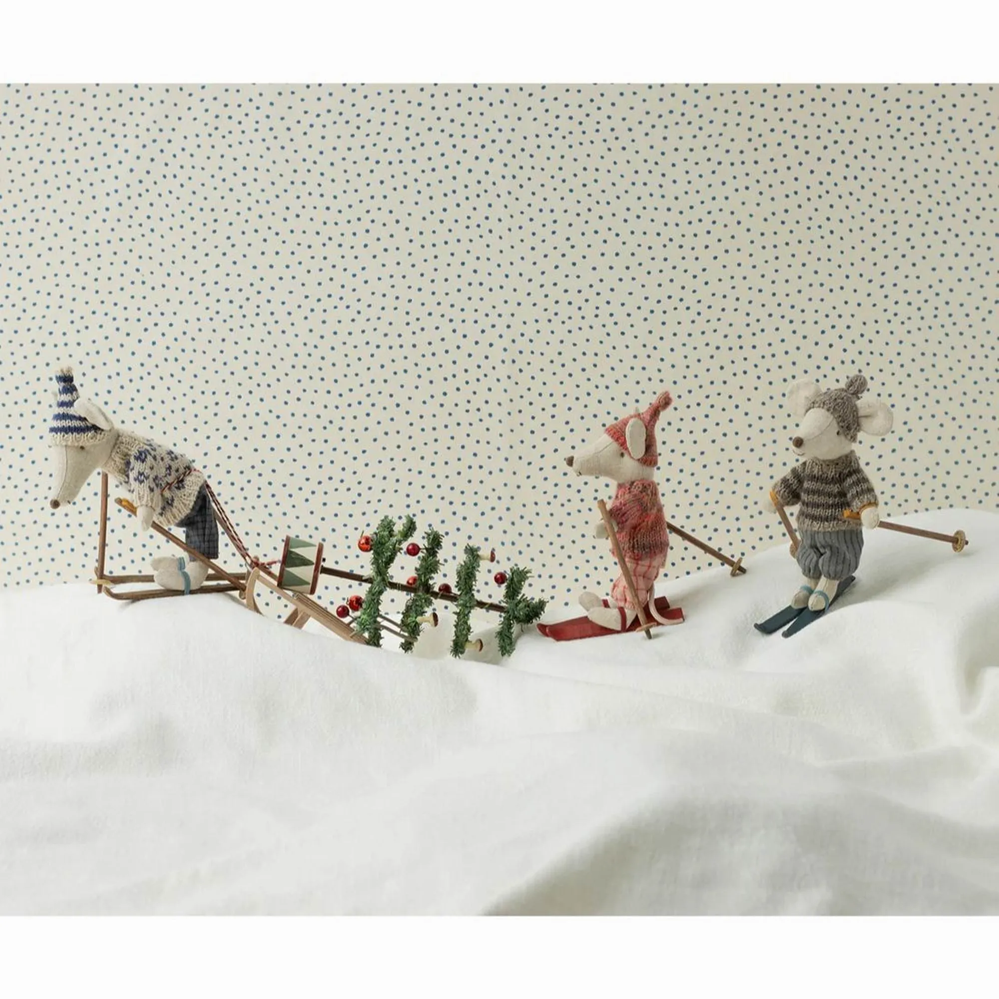 Maileg Winter Mouse With Ski Set, Dad  Blue