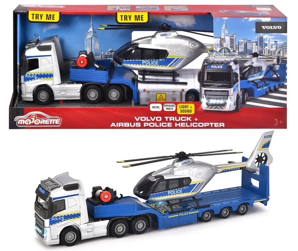 Majorette Grand Series 1:43 Volvo Police Truck & Airbus Police Helicopter