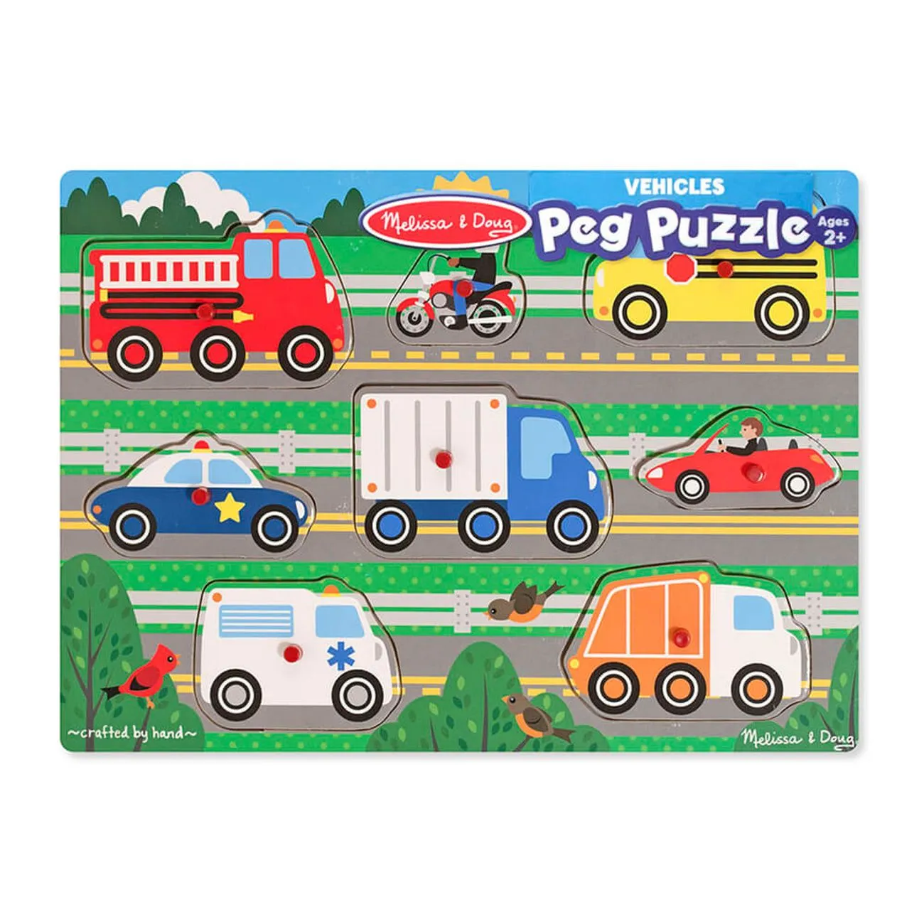 Melissa & Doug Wooden Peg Puzzle Vehicles