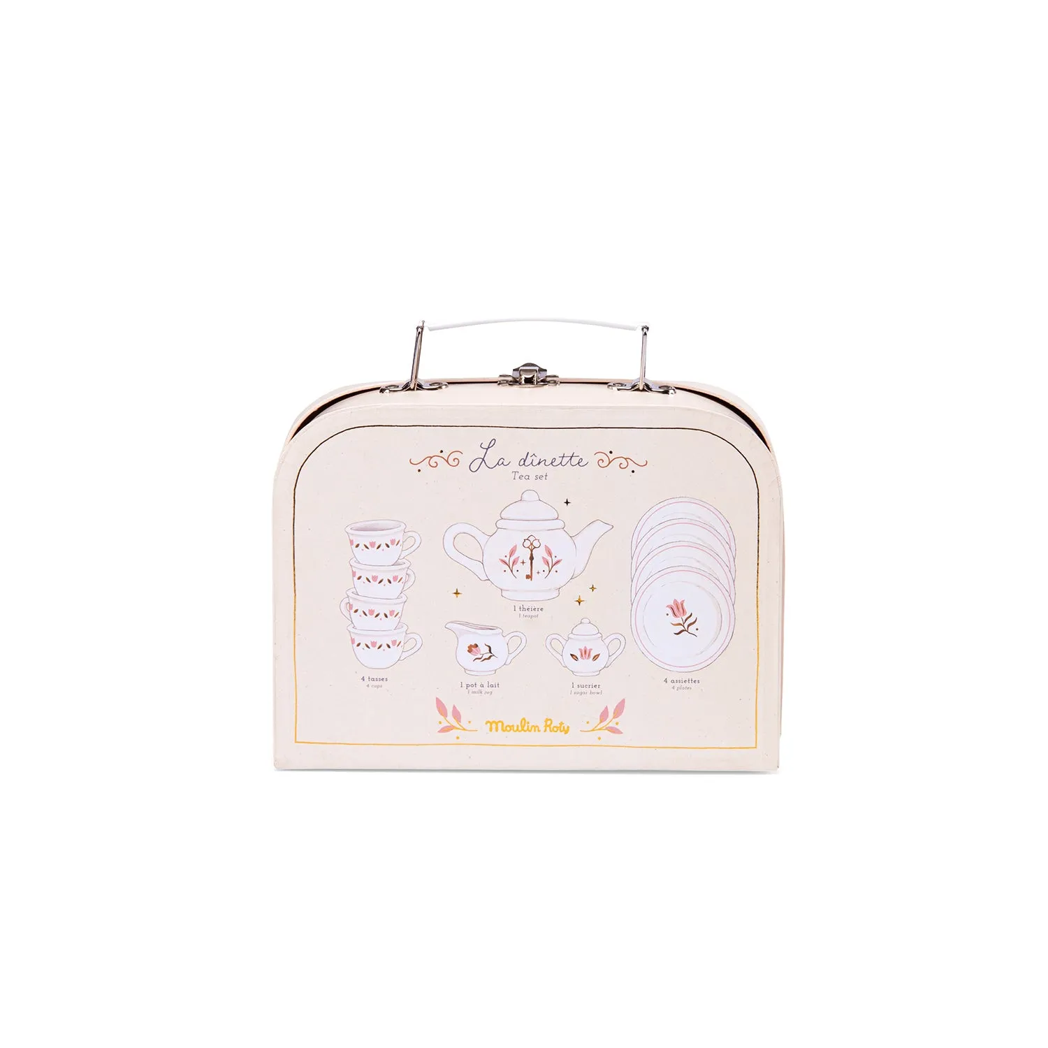 Moulin Roty La Petite Ecole De Danse Porcelaine Tea Set in Carry-On Suitcase
