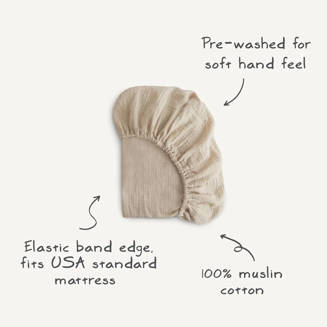 Mushie Soft Muslin Cot Fitted Sheet | Bloom