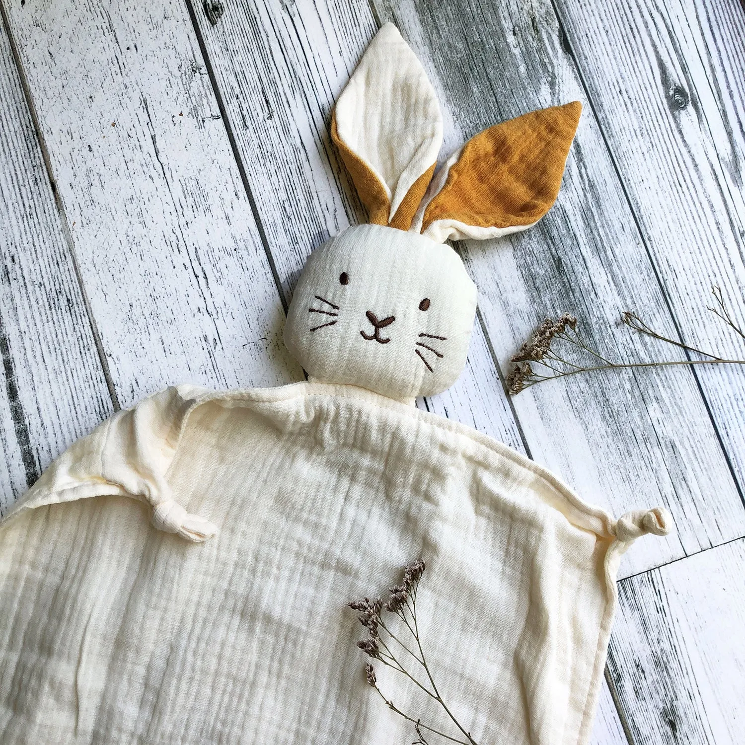 Organic Lovey Muslin | Bunny Milk   Saffron Ears