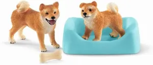 SCHLEICH Animal Figurines Wildlife Series - Shiba Inu Mother and Puppy Figurine (42479)