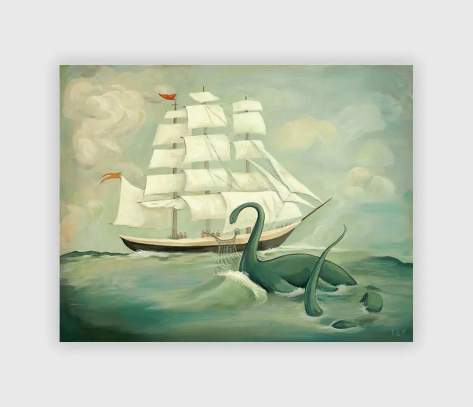 The Unsuccessful Capture of the Great New England Sea Monster Art Print Larger 11x14"