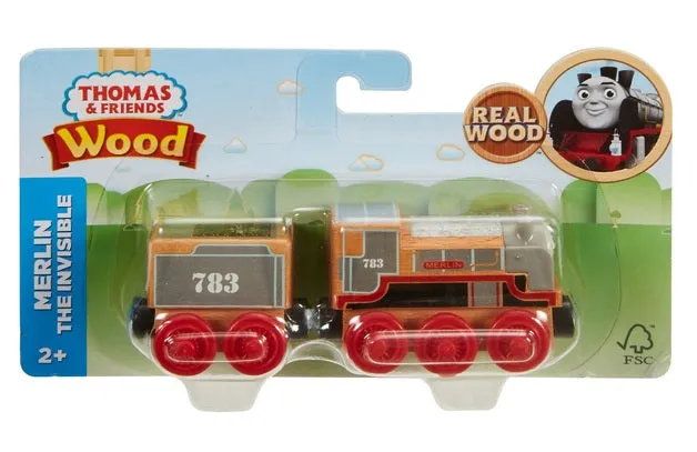 Thomas & Friends Wood Large Engine & Carriage Merlin The Invisible
