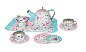 Tin Tea Set 15 Piece Flowers