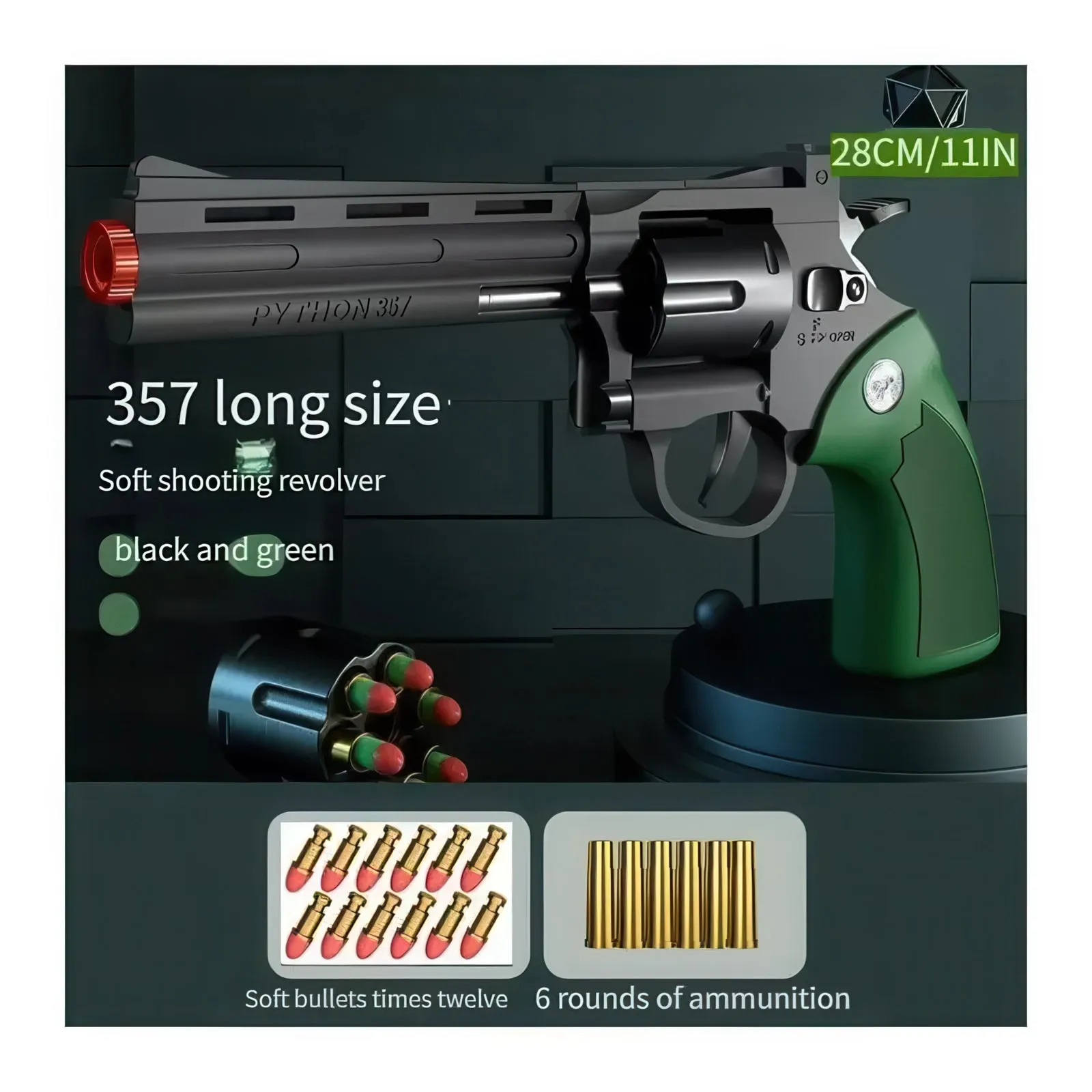 Toy Revolver Foam Blaster Gun 28cm - Dark Green