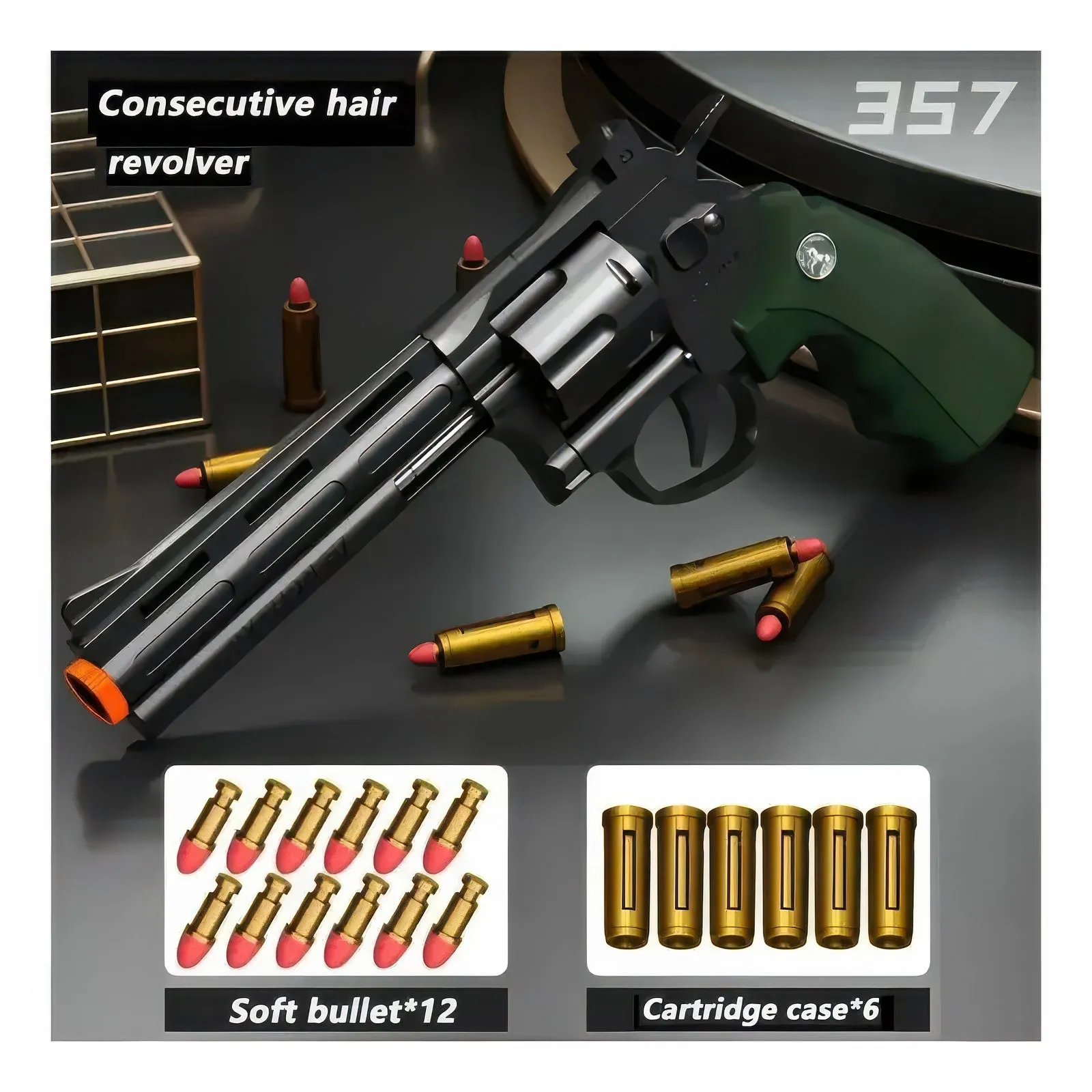 Toy Revolver Foam Blaster Gun 28cm - Dark Green
