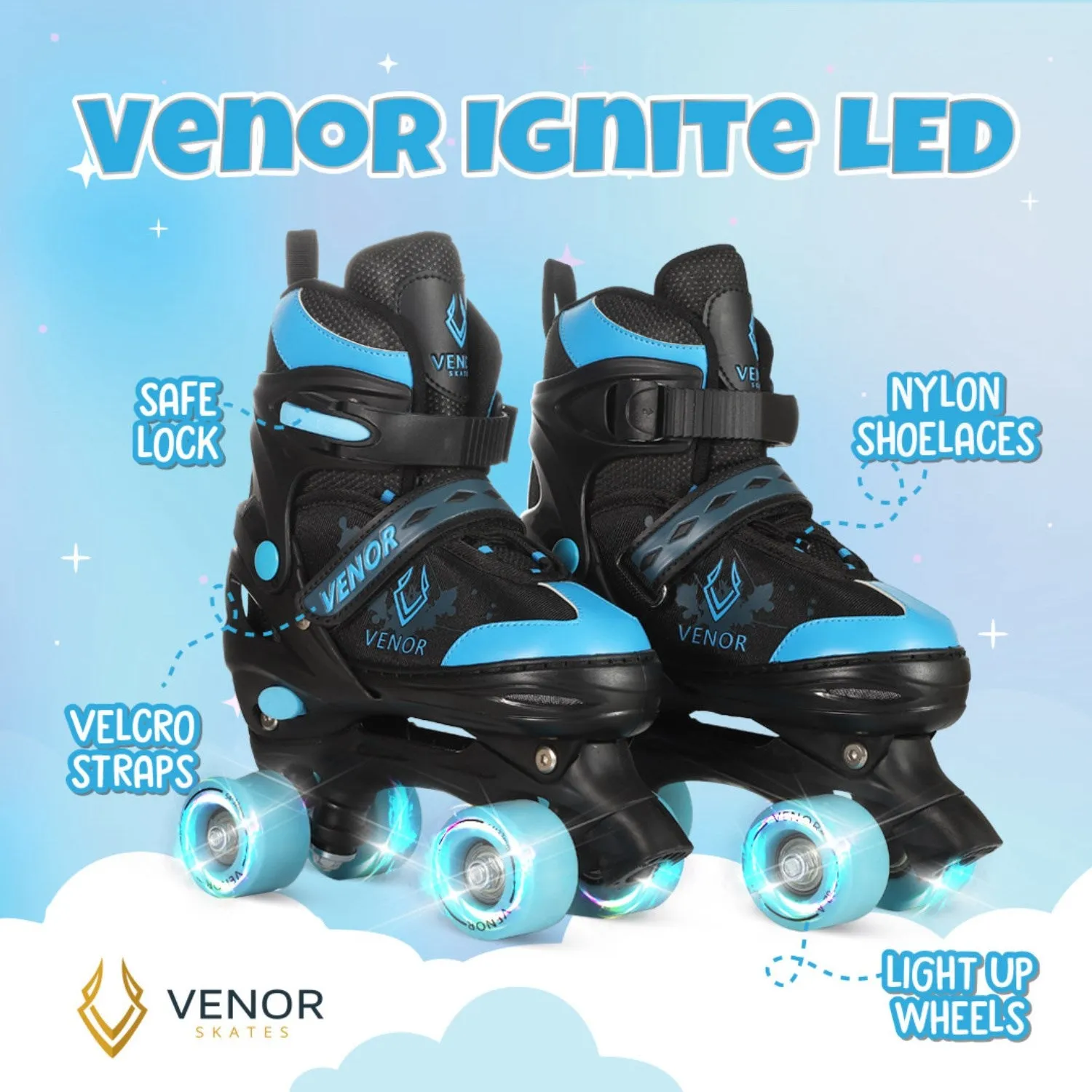 VENOR Black/Blue Ignite LED Side-By-Side Rulleskøjter