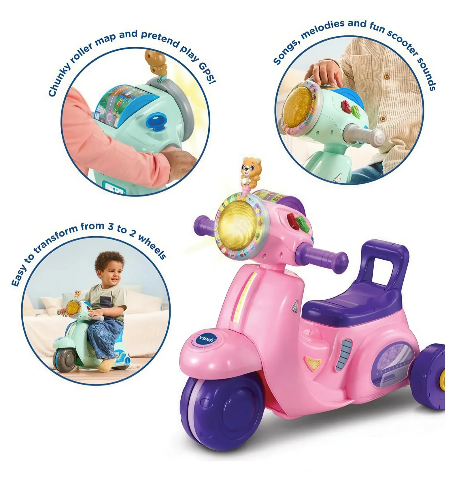 VTech Baby 2-in-1 Ride & Balance Scooter, Pink