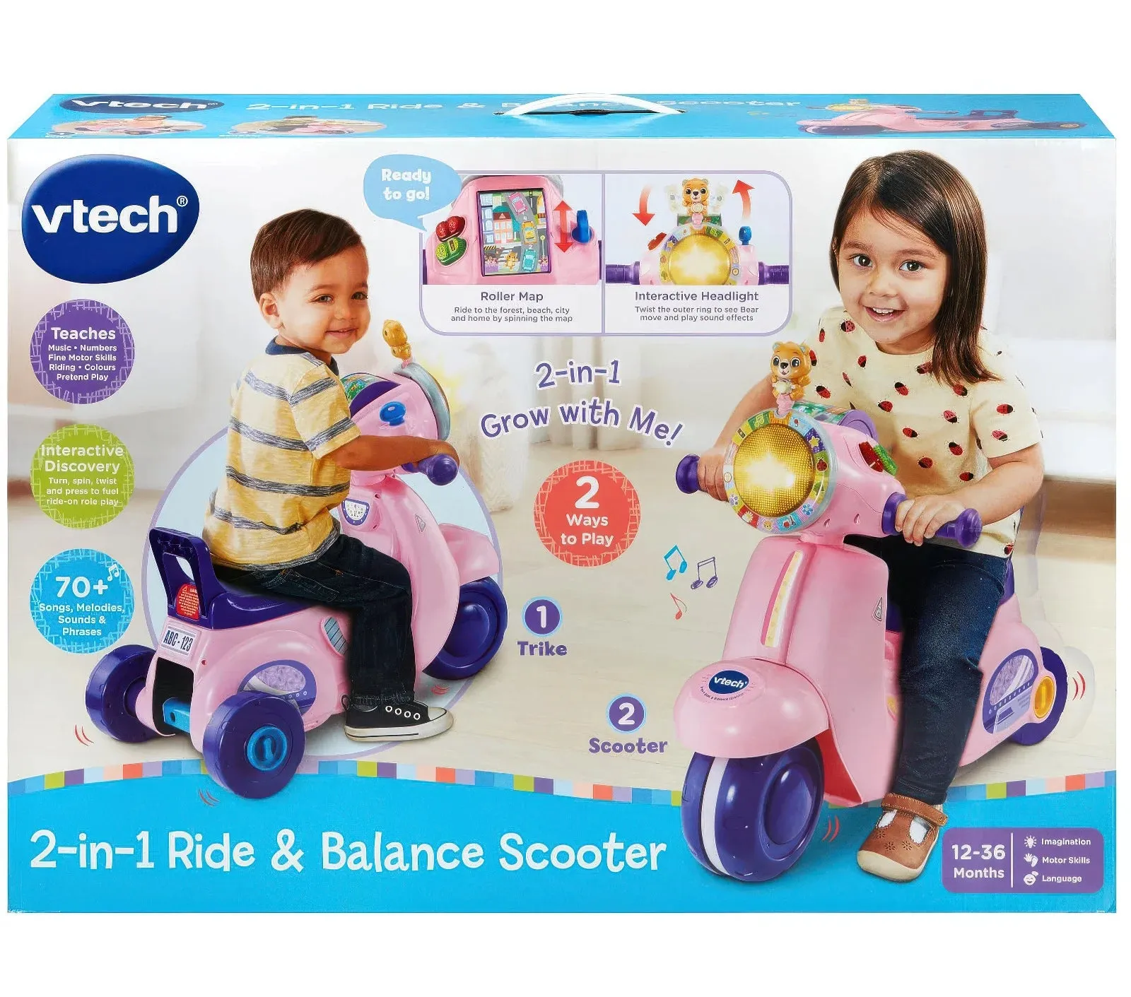 VTech Baby 2-in-1 Ride & Balance Scooter, Pink